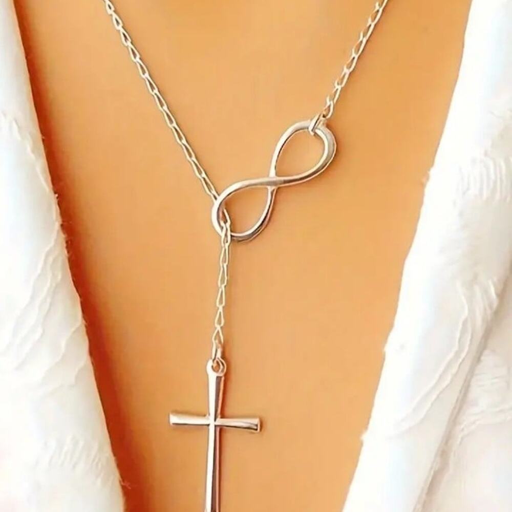 Silver Plated Infinity Cross Necklace Christianity Jesus Bible Christmas Gift